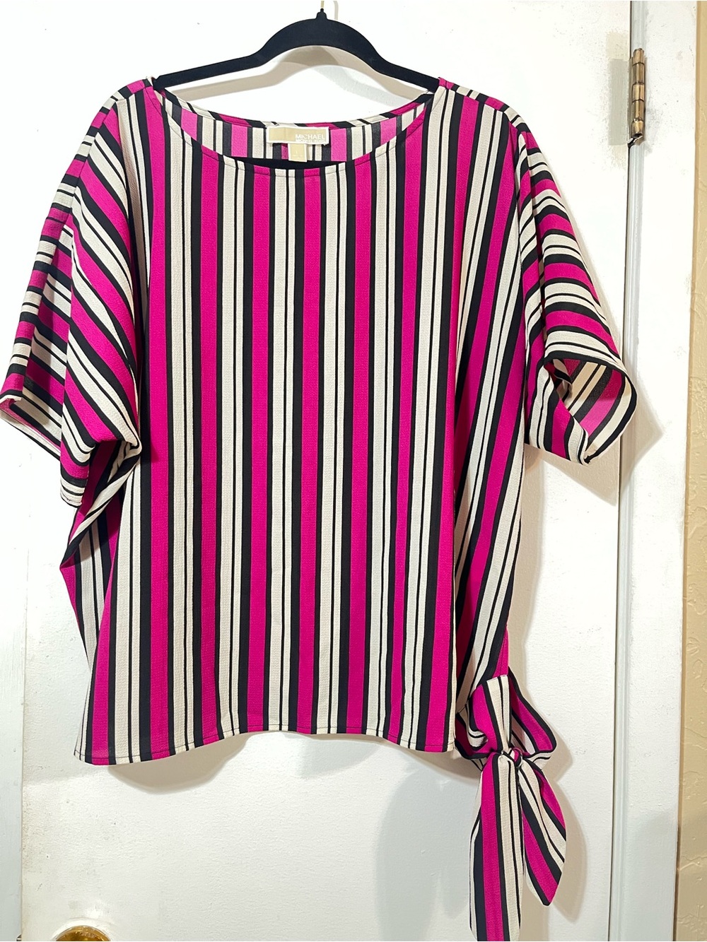 Michael Kors Women's L Oversized Striped Tie-Hem Blouse.